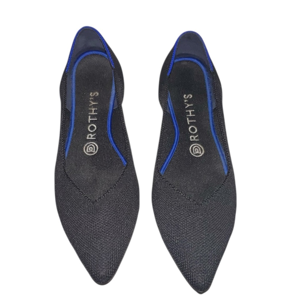 Rothy's Women's Pointed Ballet Flat - Black with Blue Trim size 7.5